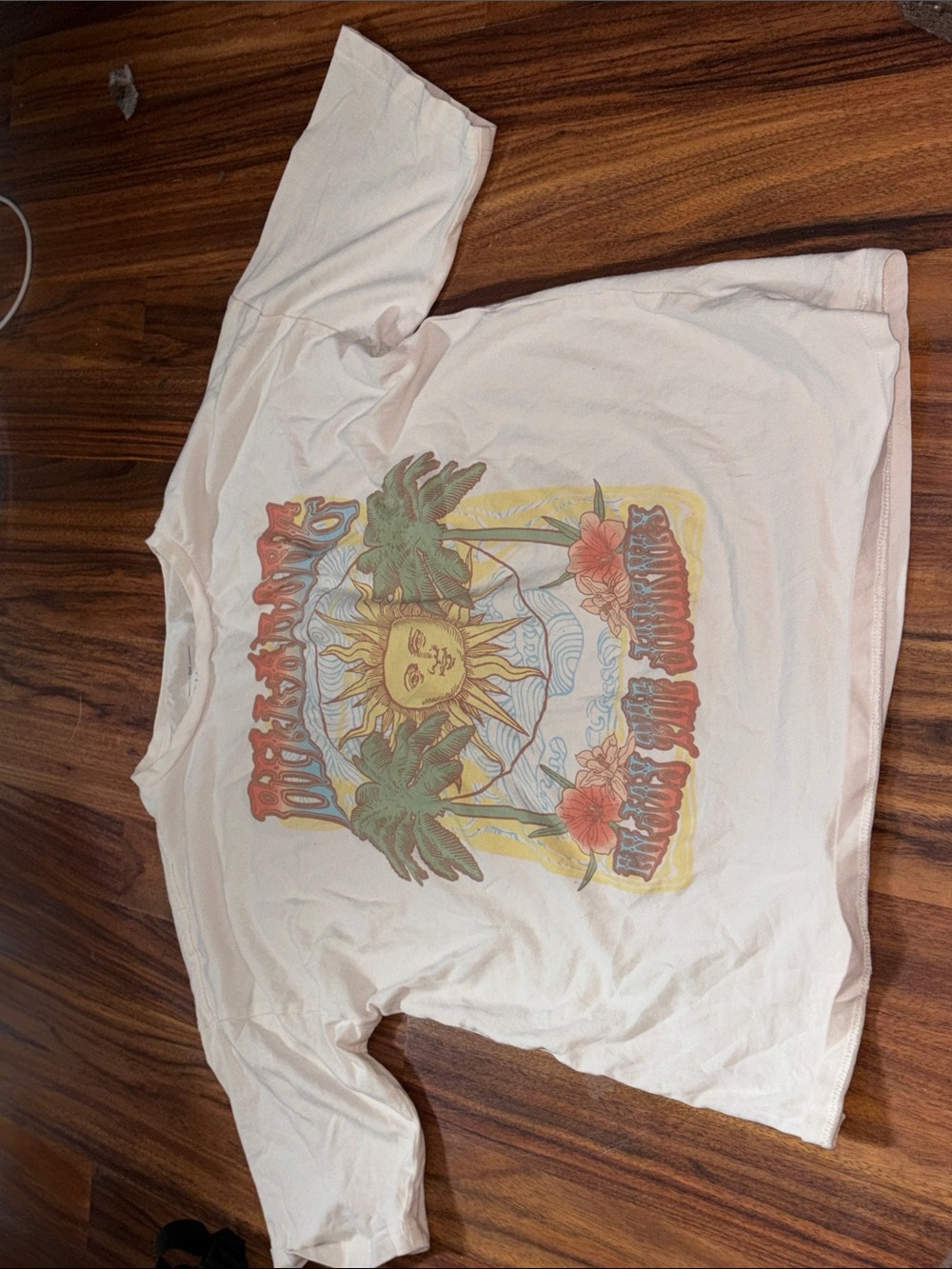 Billabong White Tee with Sun, Palms & Floral Graphic